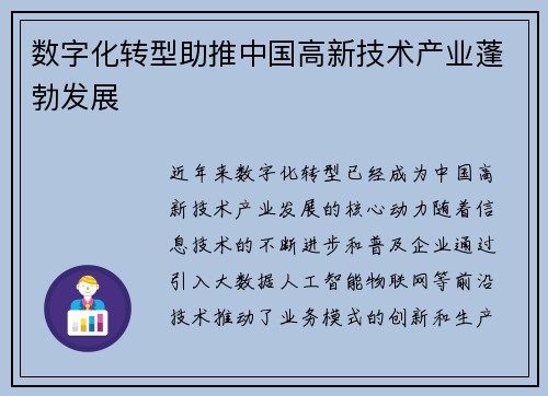 数字化转型助推中国高新技术产业蓬勃发展